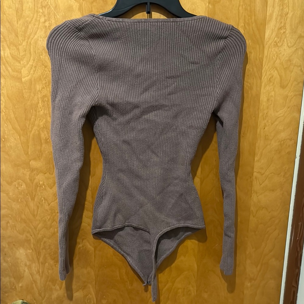 brown Long Sleeve Sweater Bodysuit - Picture 4 of 4